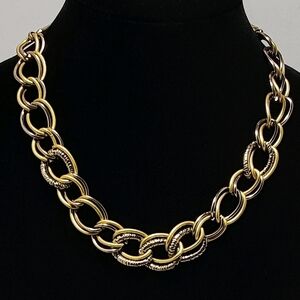 Vintage Bold Liz Claiborne Textured Gold Tone Chain Link Necklace